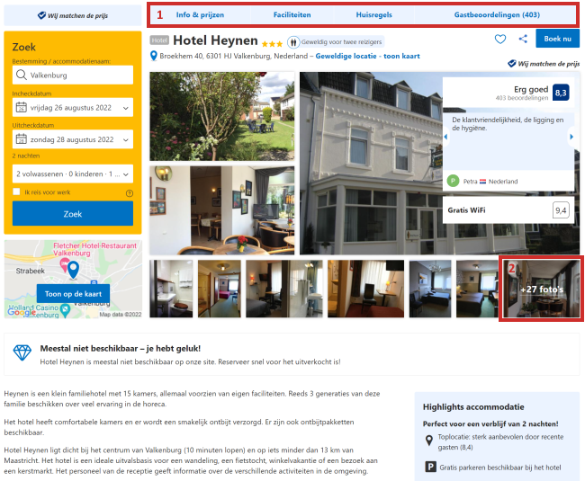 Booking.com - informatie over een hotel bekijken